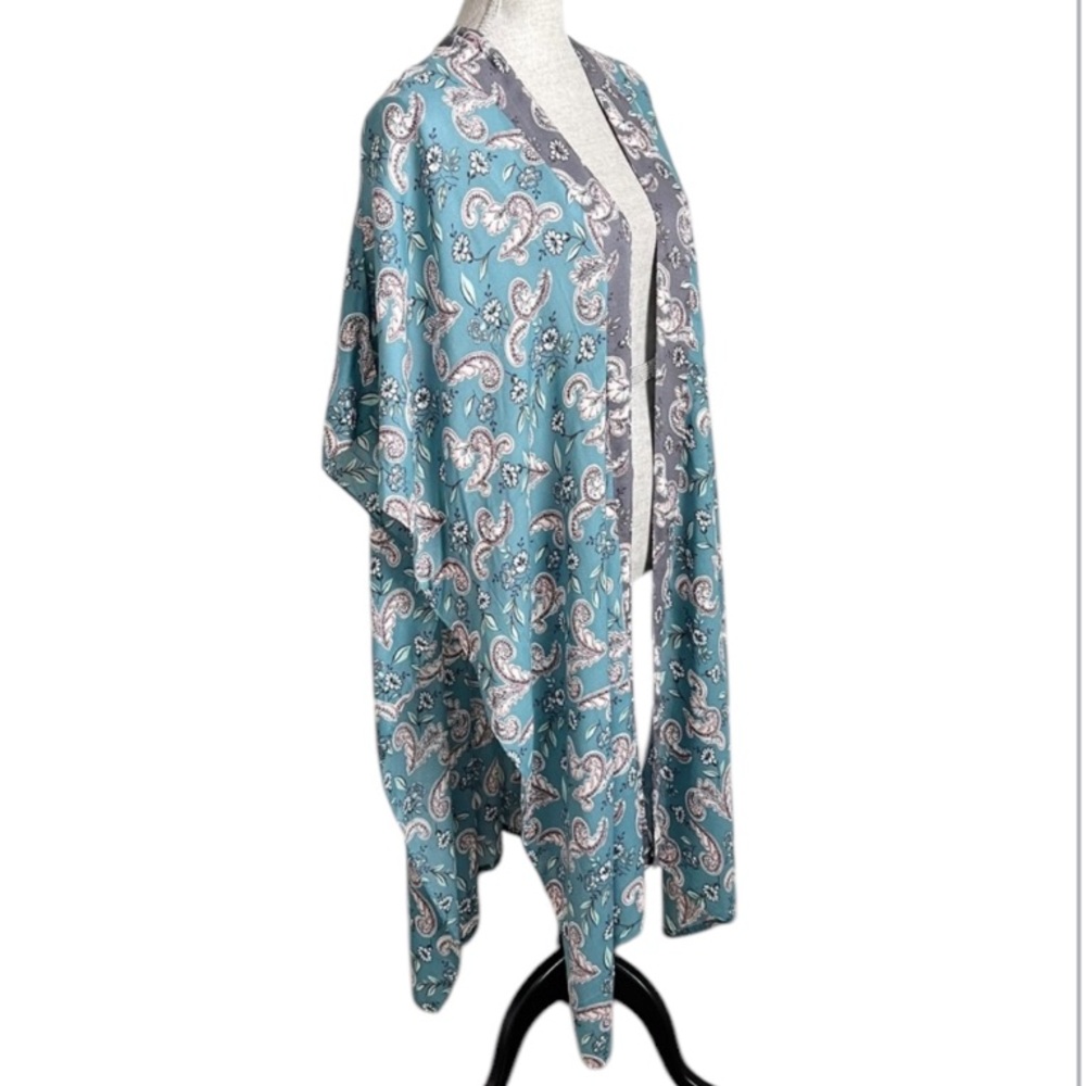 LOFT Kimono Duster Cardigan Coverup Floral Paisley Teal One Size